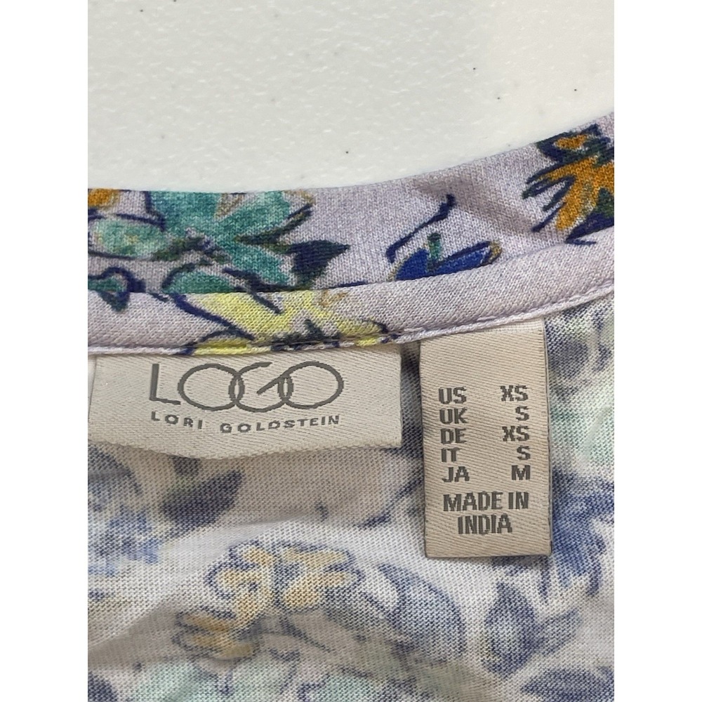 LOGO Lori Goldstein‎ Top Women's XS Purple Floral Eyelet Sleeve Flowy Blouse - Picture 4 of 9
